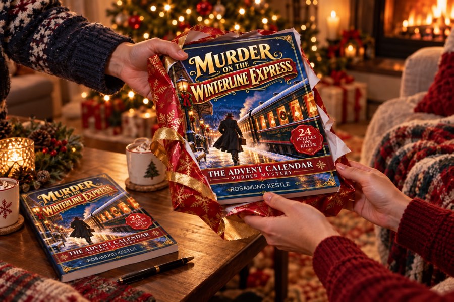 A copy of Murder on the Winterline Express given as a Christmas gift